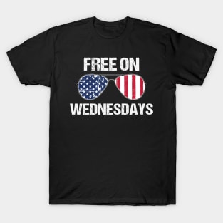 Free on Wednesdays Sunglasses American Flag Funny Joe Biden Political T-Shirt